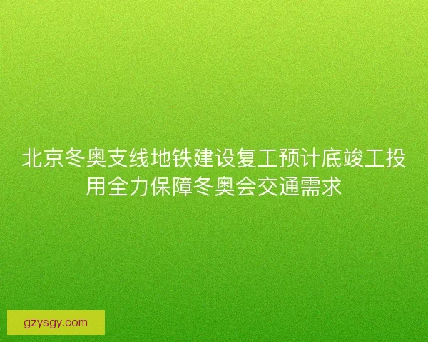 北京冬奥支线地铁建设复工预计底竣工投用全力保障冬奥会交通需求